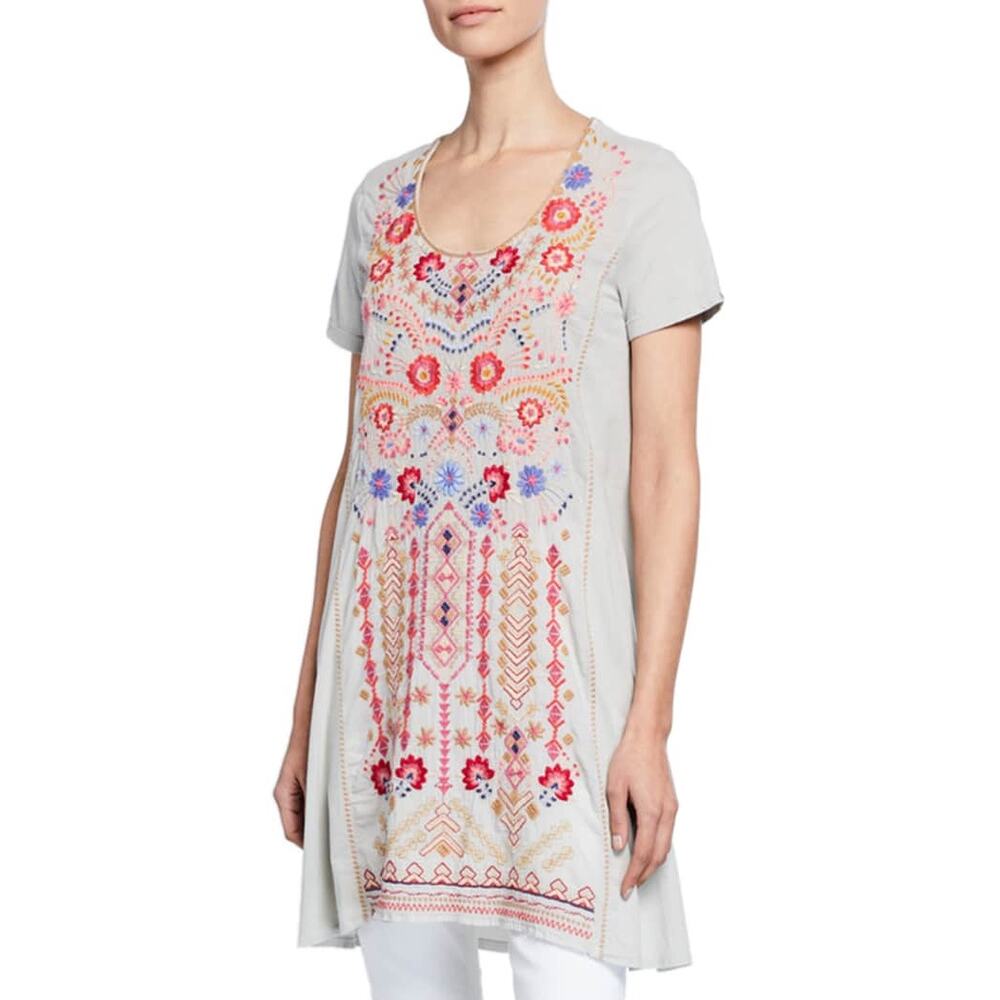 Johnny Was Frederique Embroidered Panel Knit Mix Tunic Large